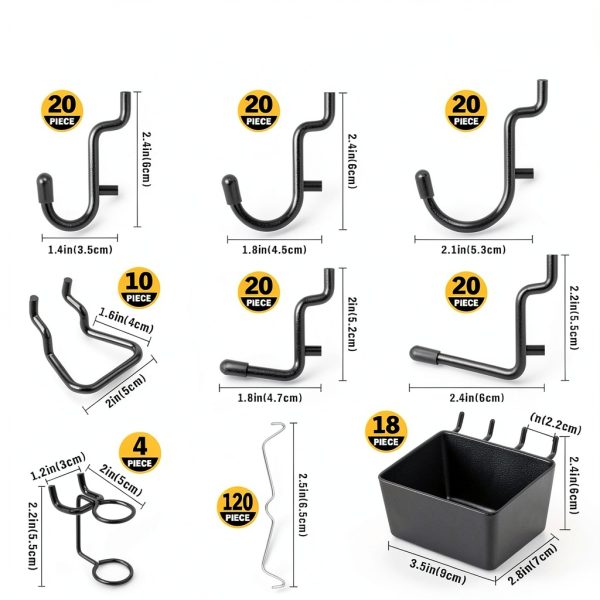 Pegboard Hooks ELEAD 286-Piece Extra Thick Set with Bins Black-2